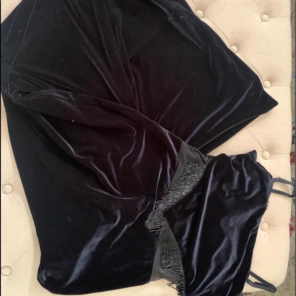 Long velvet beaded formal dress